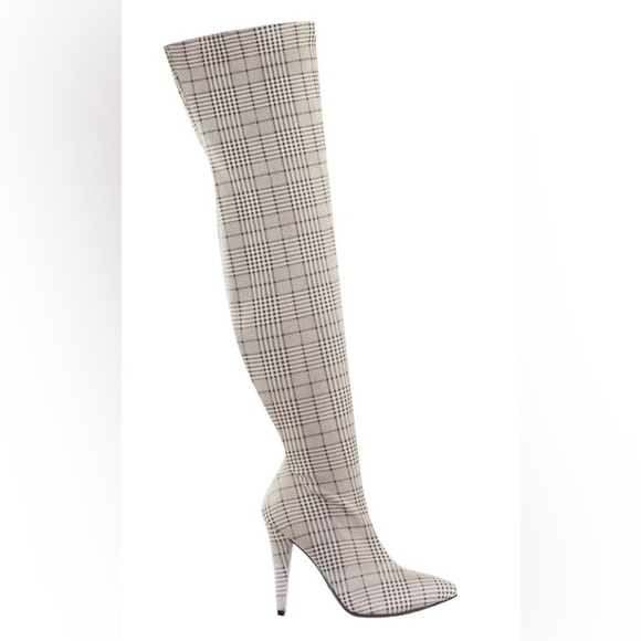 Magnolia by Anne Michelle, Plaid Thigh High Stiletto Sock Boots Wome size 9 - Picture 9 of 16